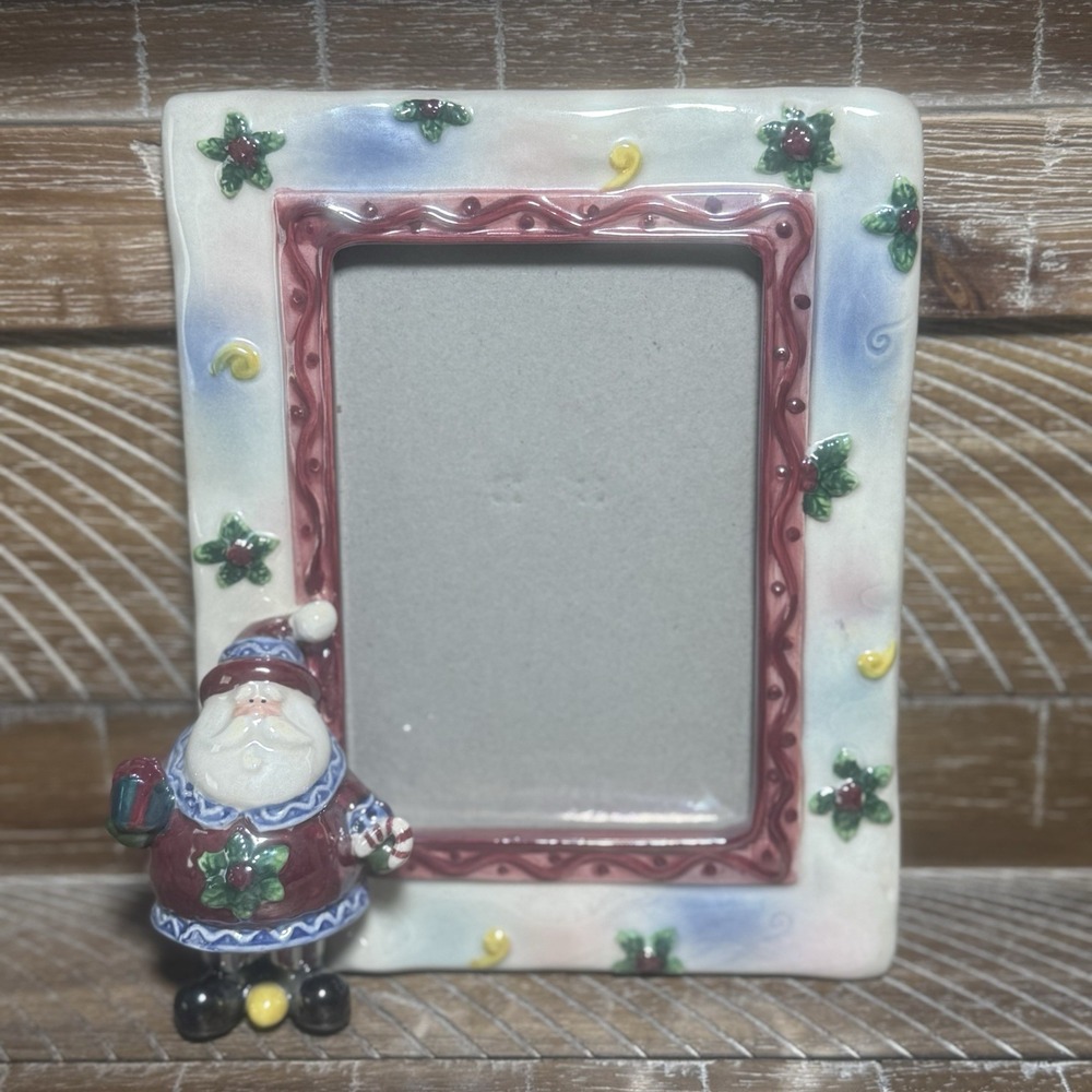 Vintage 2000 Blue Sky Santa Photo Frame 3.5x5 Ceramic Christmas Holiday RARE